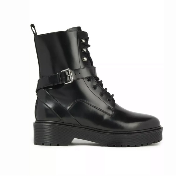 Maje Shoes - MAJE • Frank Polished Black Leather Combat Boots